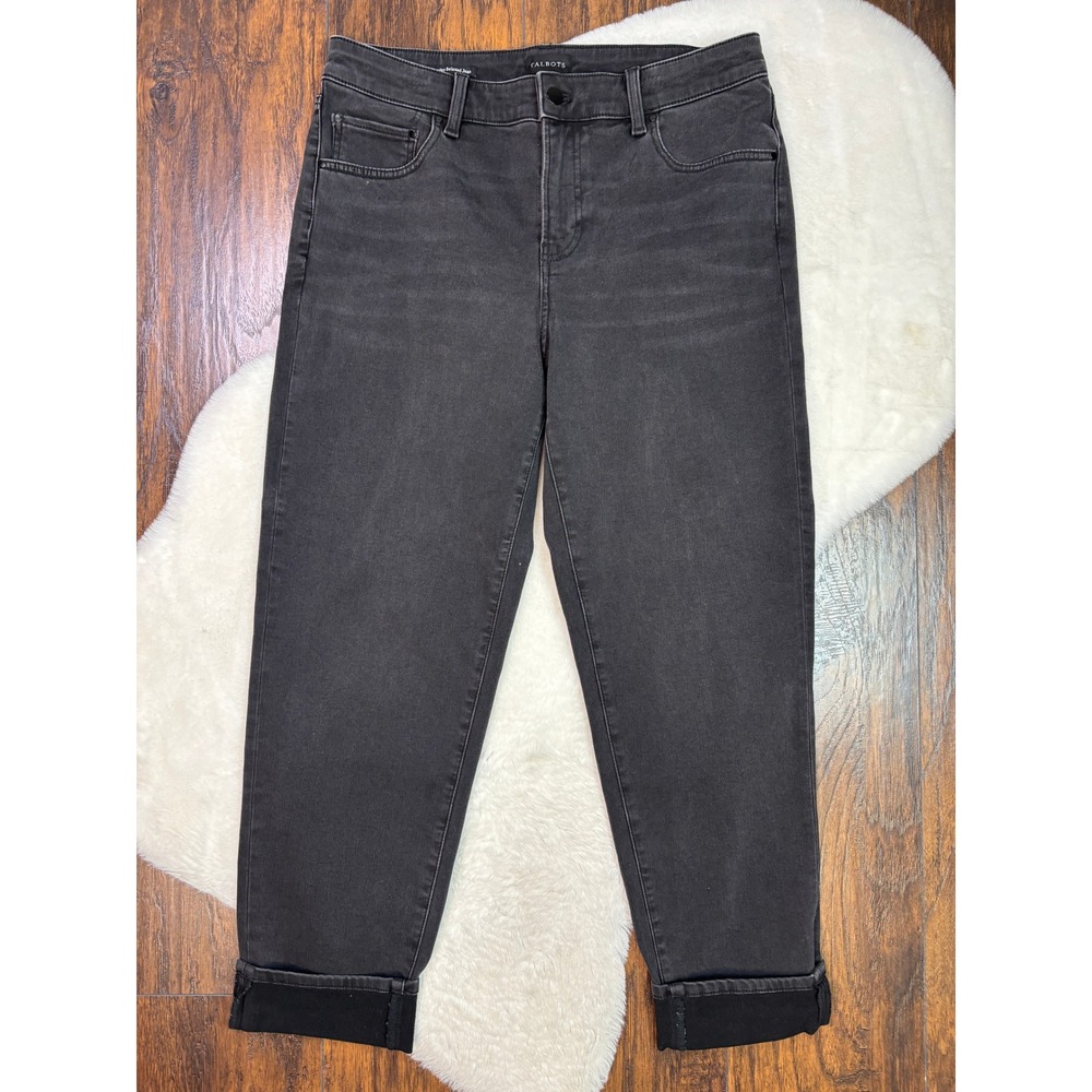 Talbots Everyday Relaxed Jean 10 Faded Black Cuffed Stretch Denim Women
